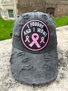 I Fought, I Won Breast Cancer Distressed Dad cap