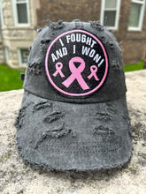 Load image into Gallery viewer, I Fought, I Won Breast Cancer Distressed Dad cap