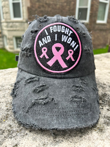 I Fought, I Won Breast Cancer Distressed Dad cap